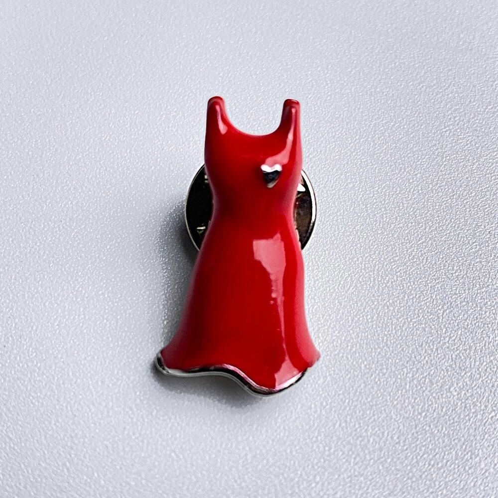 Red Dress Enamel Lapel Pin Heart Accent Vintage